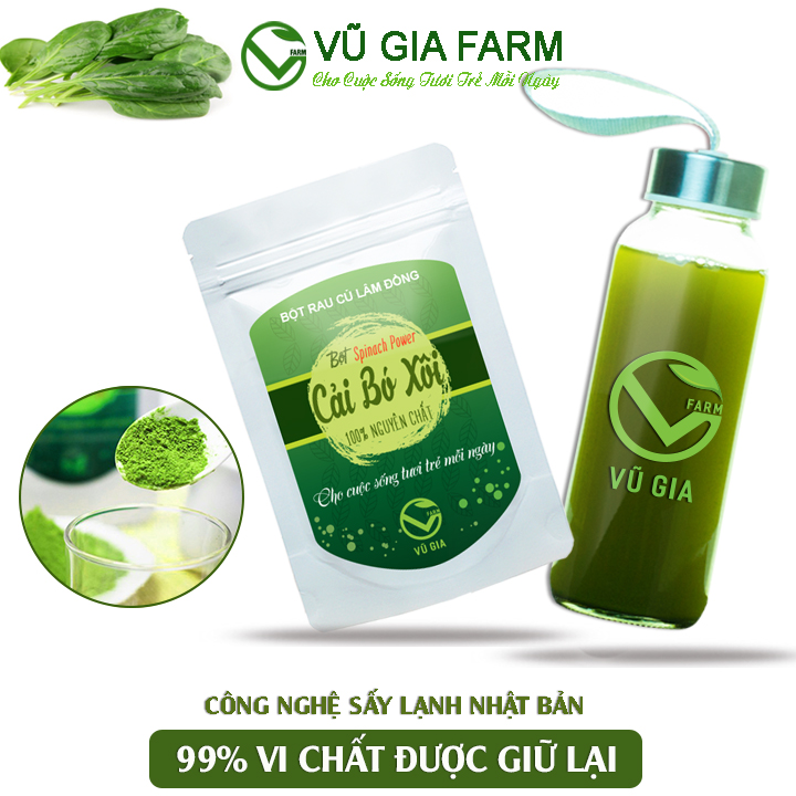Bột Cải Bó Xôi Sấy Lạnh Nguyên Chất Vũ Gia  + Tặng Chai Thủy Tinh Đựng Nước Ép Có Dây Treo 300ml - Ngăn ngừa xơ vữa động mạch, bệnh đau tim, chất xơ giúp tiêu hóa tốt, kiểm soát cân nặng, hỗ trợ đẹp da