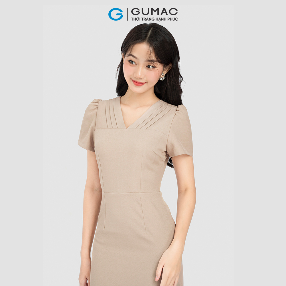 Đầm bút chì GUMAC DC09058 cổ tim xếp ly nâng dáng