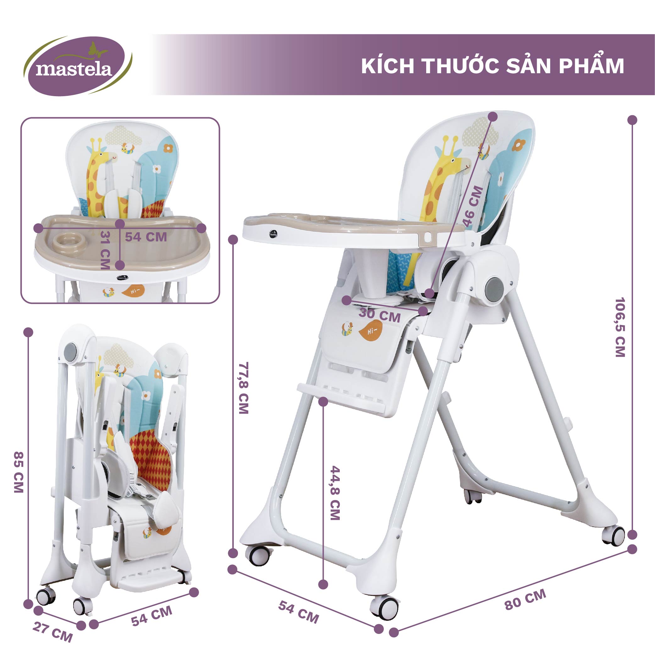 Ghế Ăn Dặm Mastela 1015 Cao Cấp, Điều Chỉnh Độ Cao - Chính Hãng