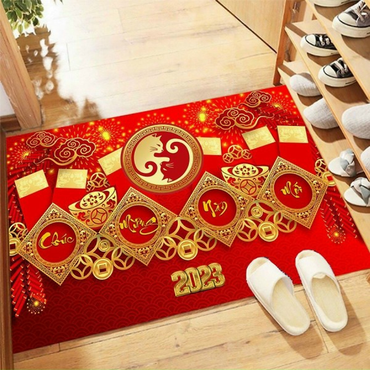 [HÀNG ĐẸP️] Thảm Lau Chân , Chùi Chân Hình Thú 3D Chống Trơn Trượt , Thấm Hút TốT ,Thảm Chùi Chân 3D Sắc Đỏ Đón Tết 60x40cm