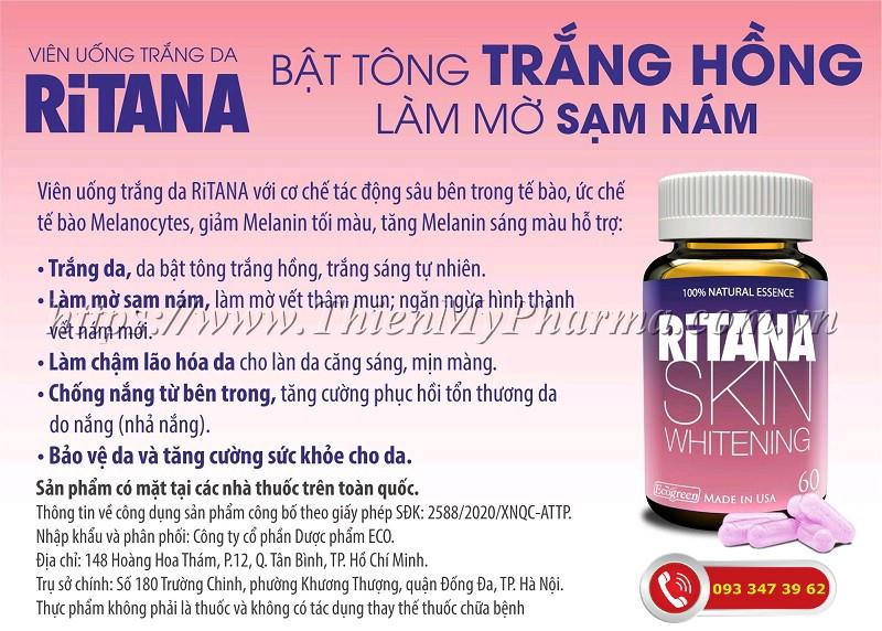 [Hộp 60 Viên] Viên uống RITANA - Trắng da mờ sạm nám với L-Glutathion, Sakura, Pomegranate, P.Leucotomos, collagen