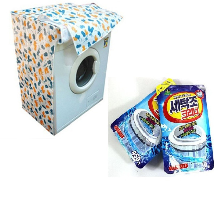 Combo áo trùm máy giặt 2 lớp cao cấp + bột tẩy vệ sinh lồng máy giặt nhập khẩu Hàn Quốc