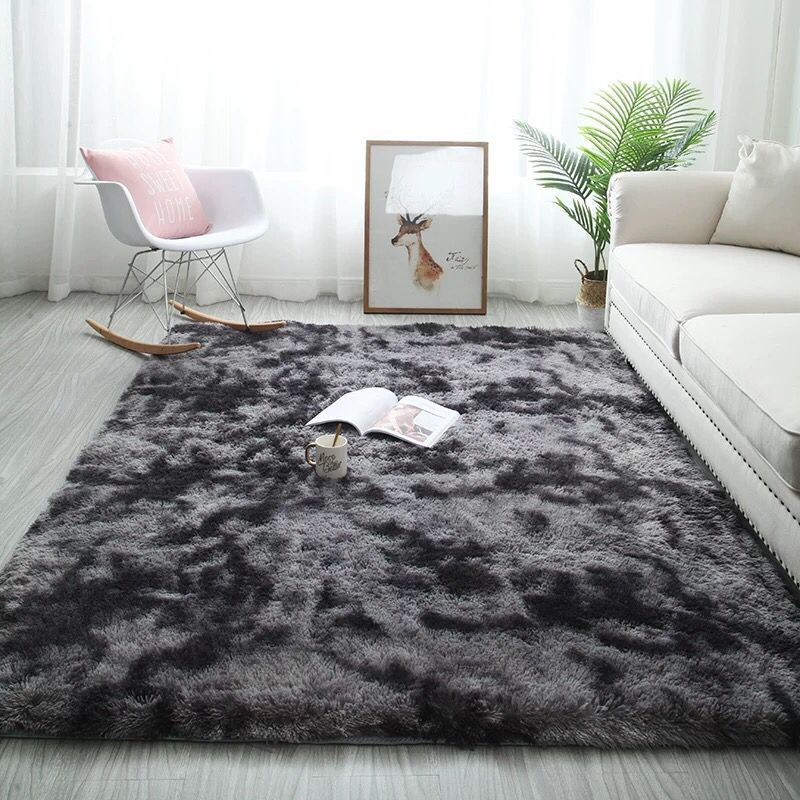 Thảm trải sàn phòng ngủ lông xù vằn màu Xám đậm 160x100cm
