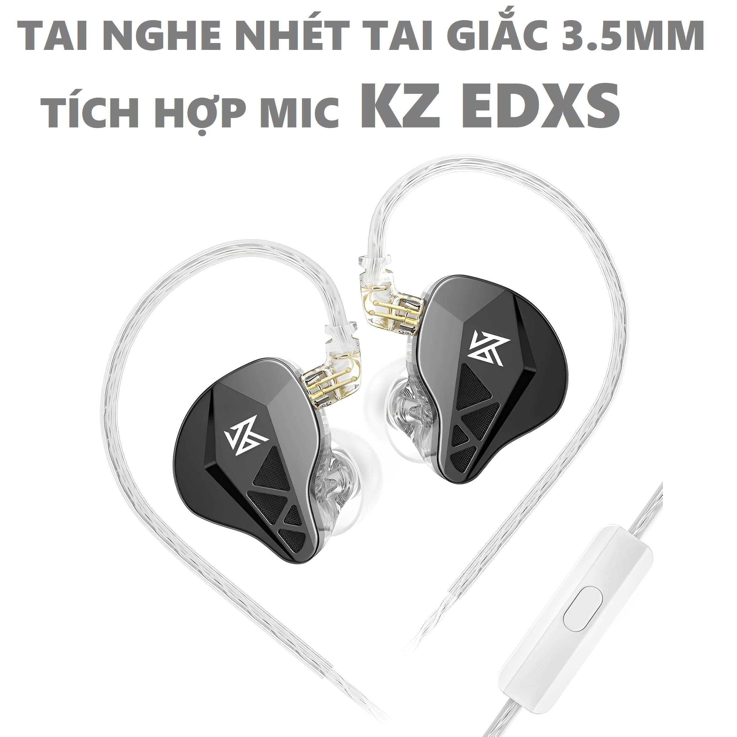 Tai nghe nhét tai giắc 3.5 tích hợp mic đàm thoại củ tai 3D Kz EDXS _ Hàng chính hãng