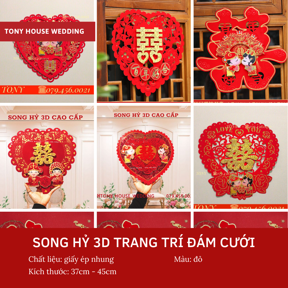 CHỮ SONG HỶ TRÁI TIM 3D SIÊU SANG TRỌNG - TONY 