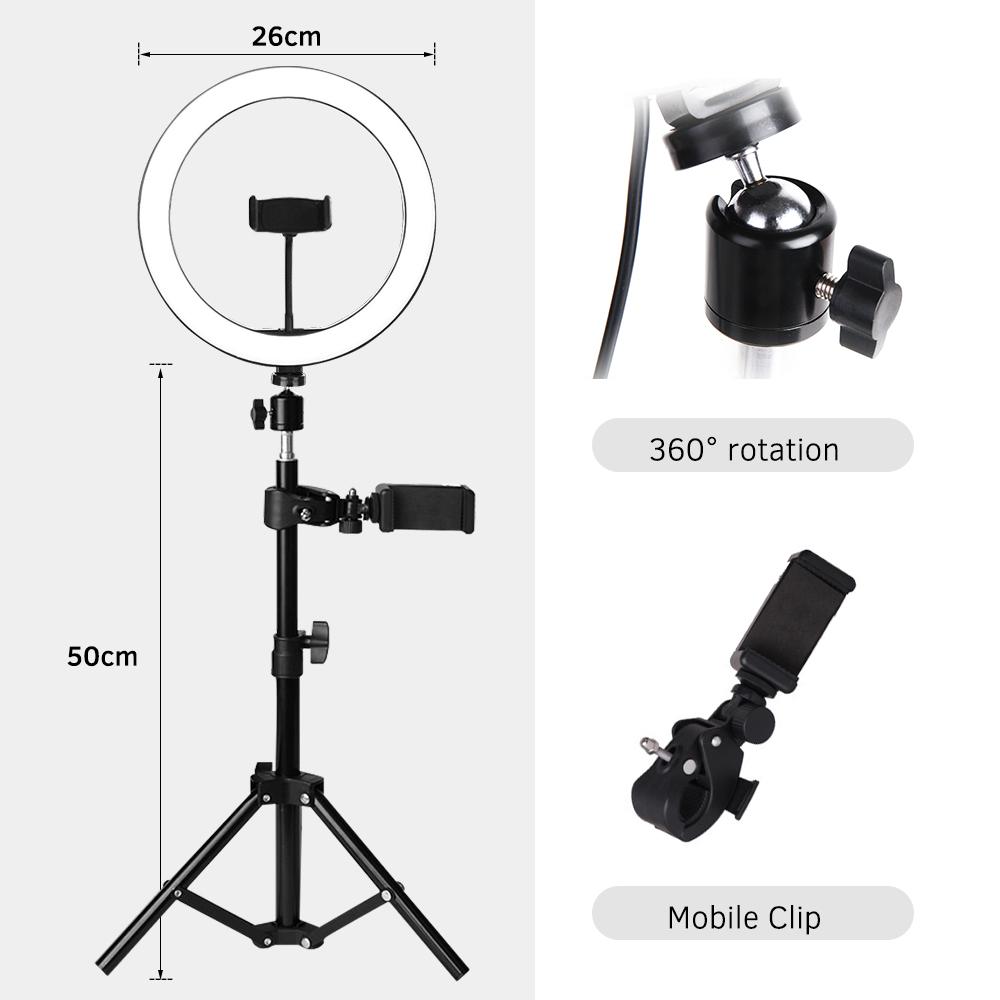 Vòng đèn Led 26 cm với giá đỡ 3 chân và giá đỡ điện thoại hỗ trợ chụp ảnh quay phim