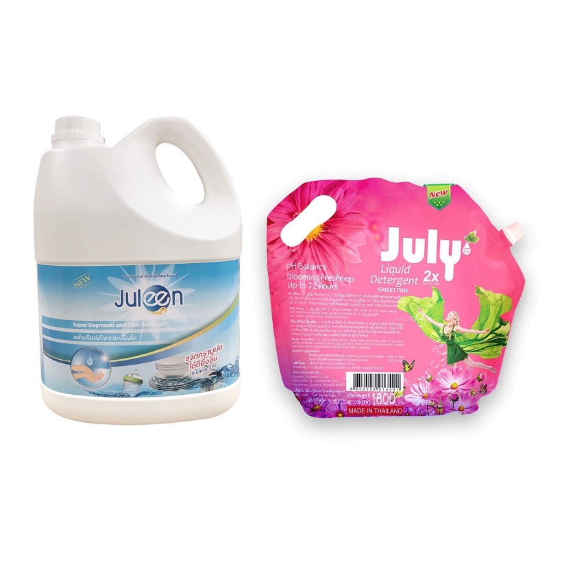 Combo Nước rửa chén bát diệt khuẩn, không mùi Juleen 3500ml + Nước giặt xả July 2X Sweet Pink 1800ml hàng nhập khẩu Thái Lan