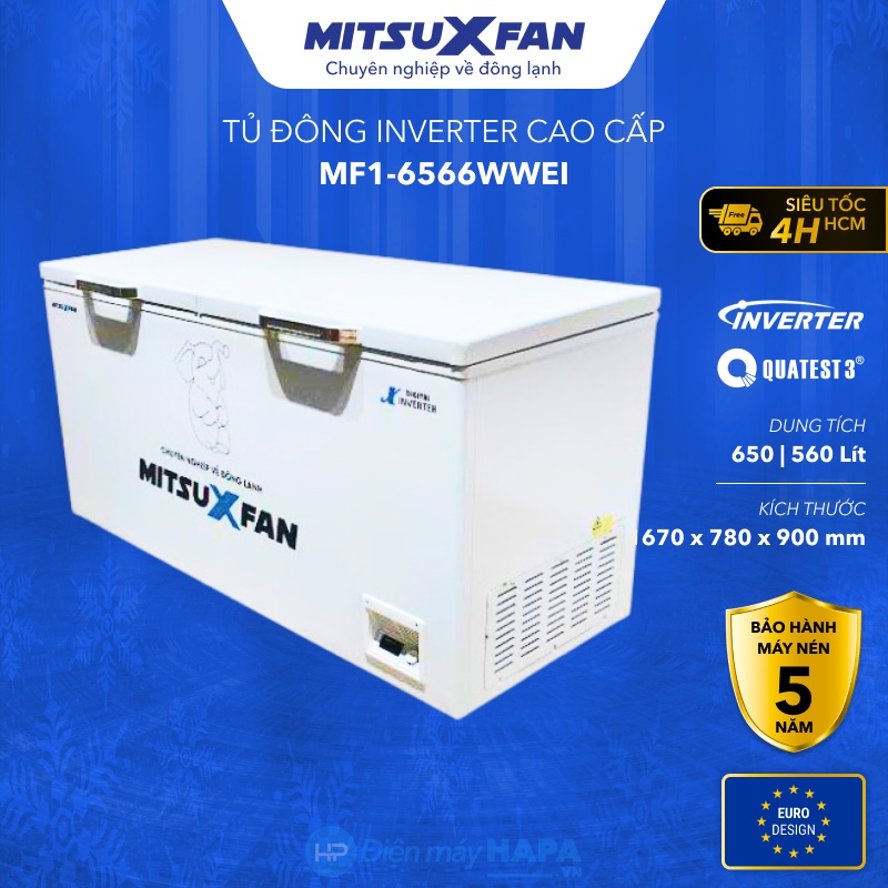 Tủ Đông Cao Cấp MITSUXFAN MF1-6666WWEI Inverter 650 Lít, 01 Ngăn, Tủ Cấp Đông Tiêu Chuẩn Châu Âu - Hàng Chính Hãng