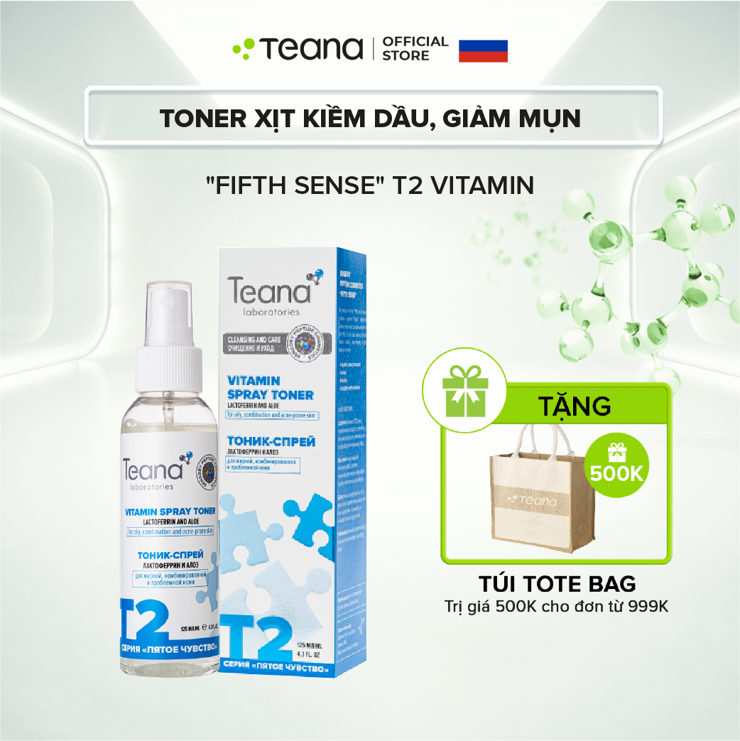 Toner Teana &quot;Fifth Sense&quot; T2 Vitamin Spray dạng xịt giúp kiềm dầu, giảm mụn với chiết xuất lô hội và Lactoferrin