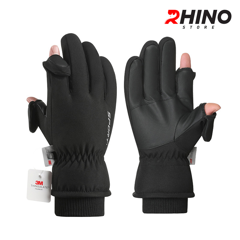 Găng tay cụt ngón chống gió, bao tay giữ ấm mùa đông lót lông Rhino G907 freesize
