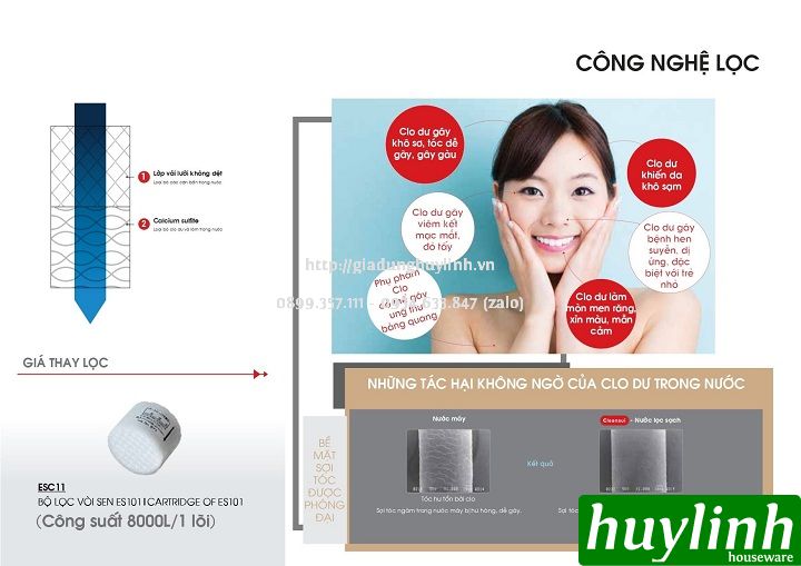 Thiết bị máy lọc nước vòi sen tắm khử CLO Cleansui ES101 - Sản xuất tại Nhật Bản - Hàng chính hãng