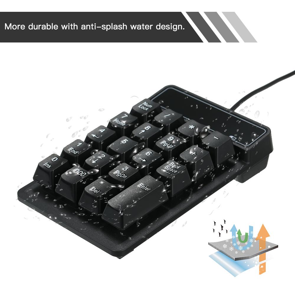 19 phím Độ ồn thấp Bàn phím số nhỏ USB không thấm nước Thay thế vật liệu ABS cho Microsoft Android và iMac