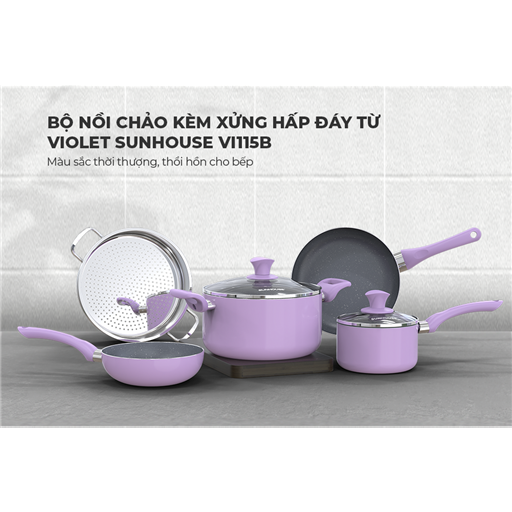 Bộ nồi chảo kèm xửng đáy từ Violet Sunhouse VI115B