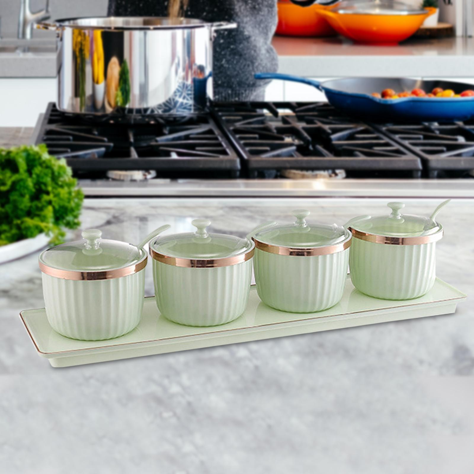 Modern Spice Case Seasoning Jar with Lid spoon Tray for Restaurant Bar