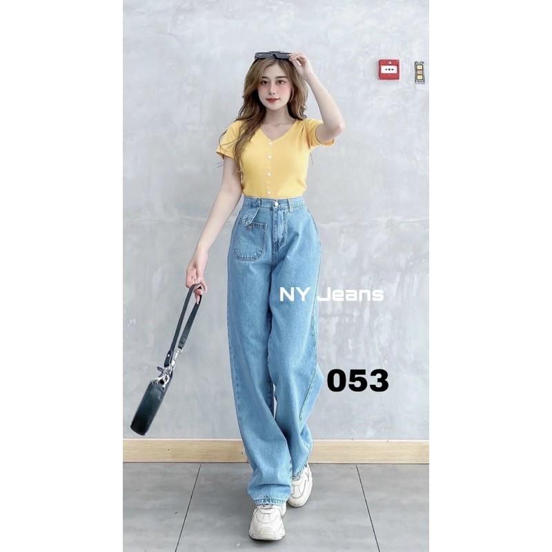 Quần ống rộng nữ quần jeans túi đắp vuông MS 053