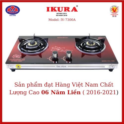 Bếp gas đôi mặt kính IKURA - IV 7300A - Đầu đốt hoa sen bằng đồng phi 86(mm) - Hàng Chính Hãng