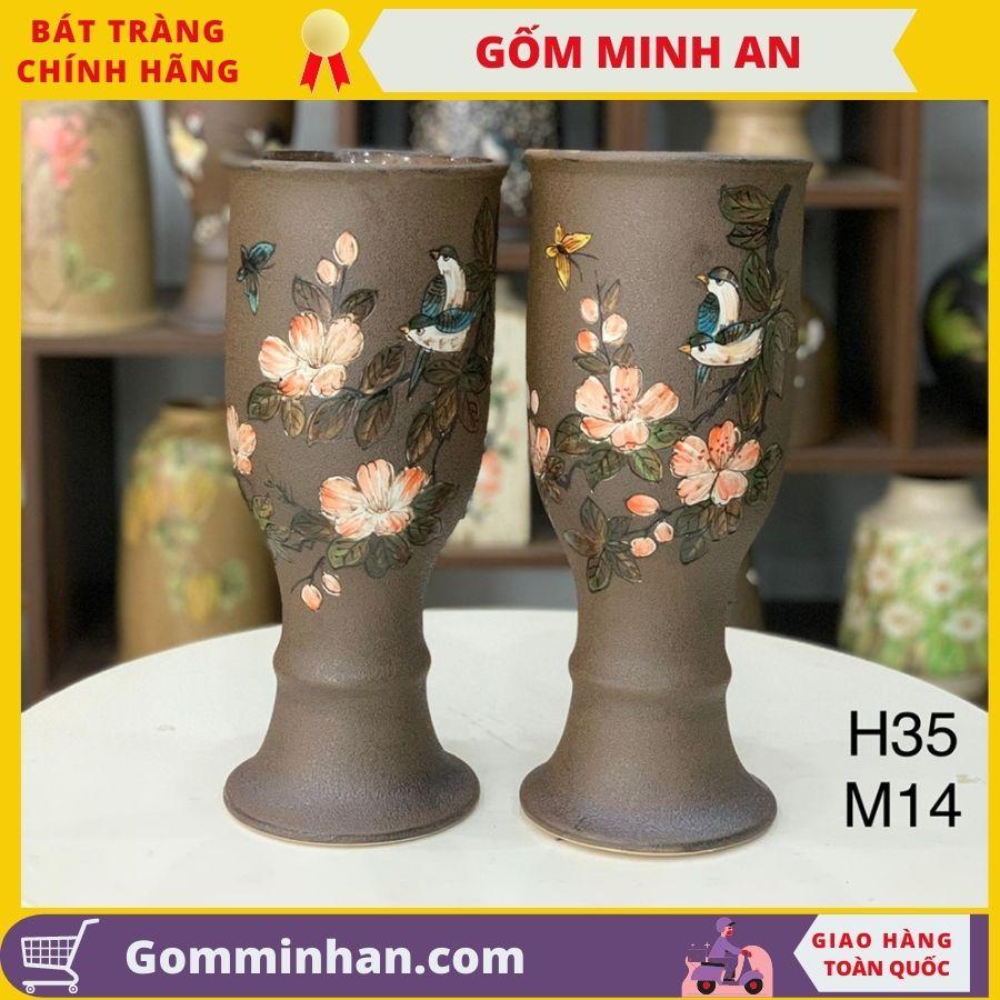 Bình Hoa Lọ Hoa Dáng Cao Gầy Men Mộc Vẽ Hoa Văn - Gốm Sứ Bát Tràng- Gốm Minh An- Lọ Hoa Đẹp