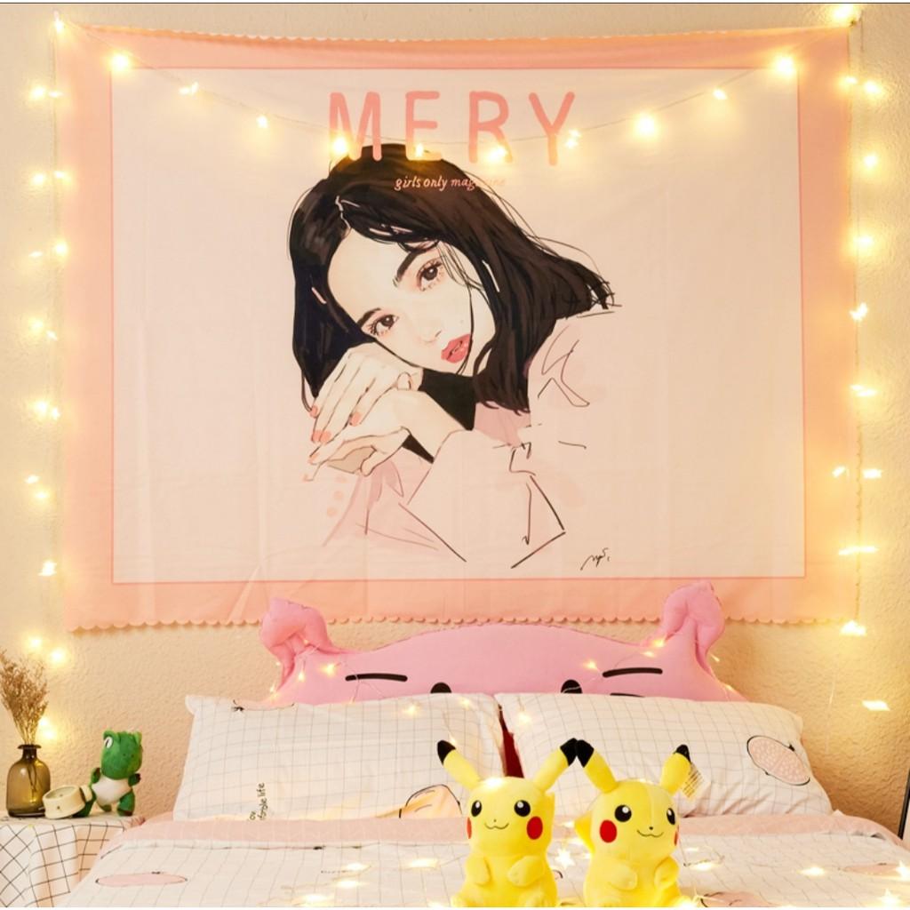 Thảm treo tường trang trí/ Vải treo tường decor hình cô gái đáng yêu/Tapestry hanging cloth/ Wall Tapestry