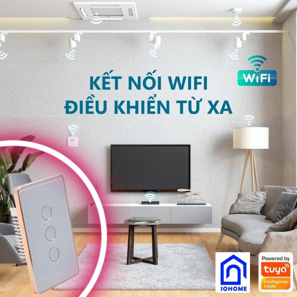 Công tắc thông minh viền nhôm mặt kính 2.5D mẫu thiết kế cao cấp IOHOME-Led xanh dương và đỏ-WIFI, BLUE và Zigbee