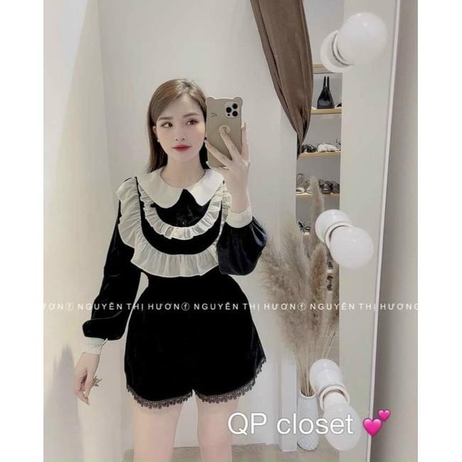 ÁO SƠ MI NHUNG CỔ SEN PHỐI BÈO