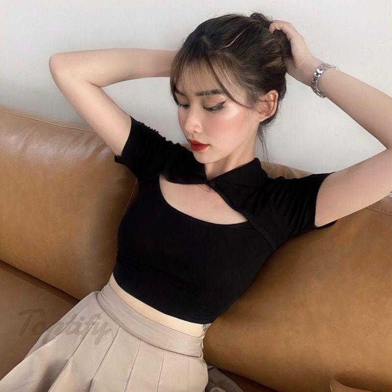 áo croptop nữ polo cổ v .b52