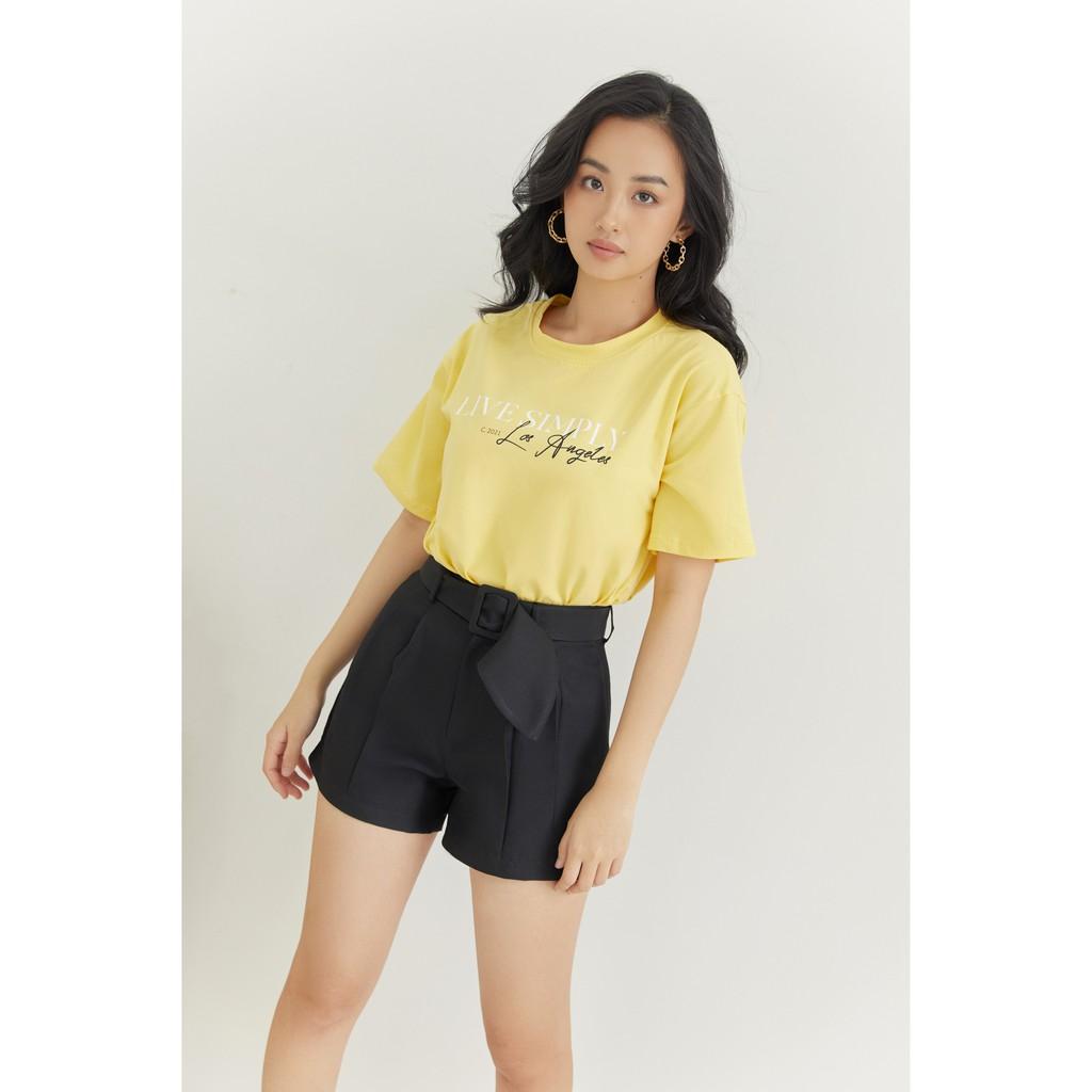 Quần Short Phối Thắt Lưng Màu Đen EDINI - S145