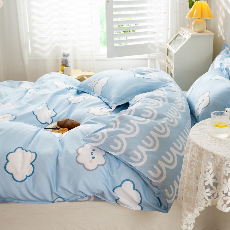 Bộ chăn ga gối Cotton poly M2T bedding gồm vỏ chăn mền, drap ga giường và 2 vỏ gối nằm - PL Mây xanh