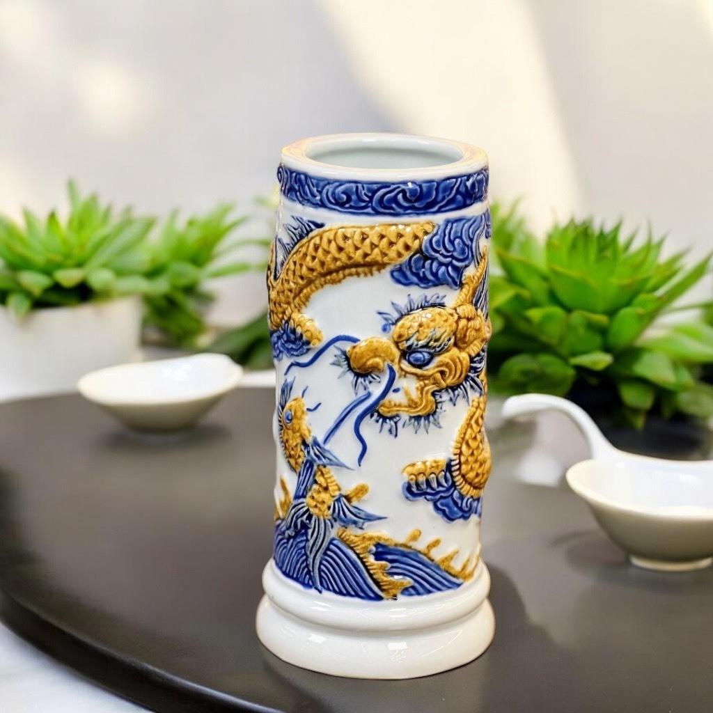 Bộ đồ thờ đắp nổi rạn xanh RỒNG VIỆT, hàng kỹ tinh xảo, Bộ đồ sứ thờ thần tài, đồ thờ gia tiên