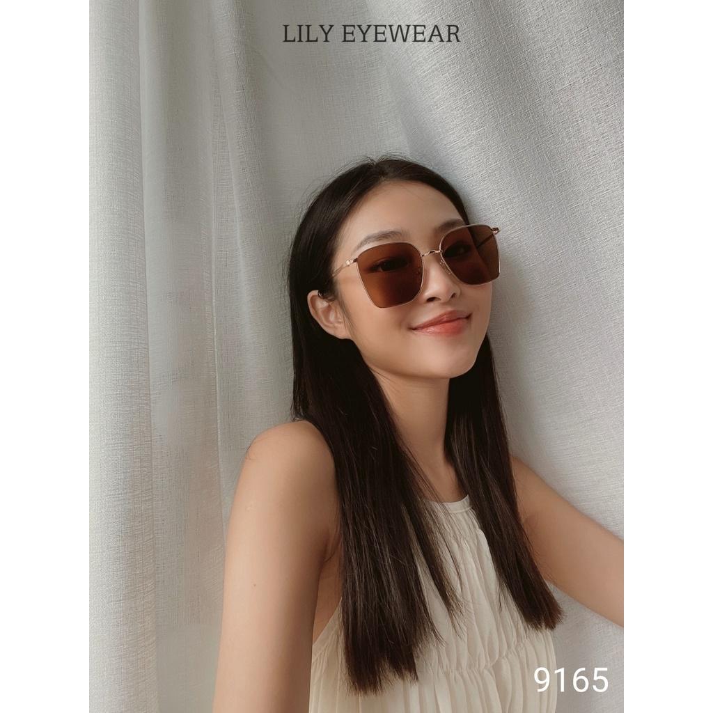 Kính mát nữ LILYEYEWEAR mắt vuông kim loại chống UV màu sắc thời trang 9165