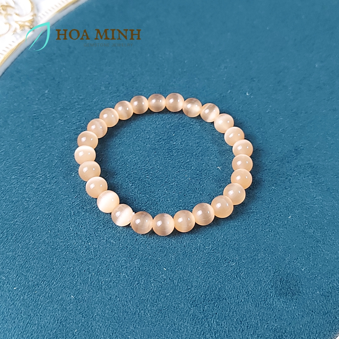 Vòng tay đá Mắt Mèo trơn size hạt 7.8 li đa sắc màu phong cách xinh xắn dễ thương