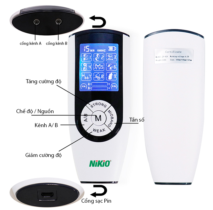 Máy massage xung điện 2 điện cực 4 miếng dán pin sạc Nikio NK-103 - Dòng cao cấp