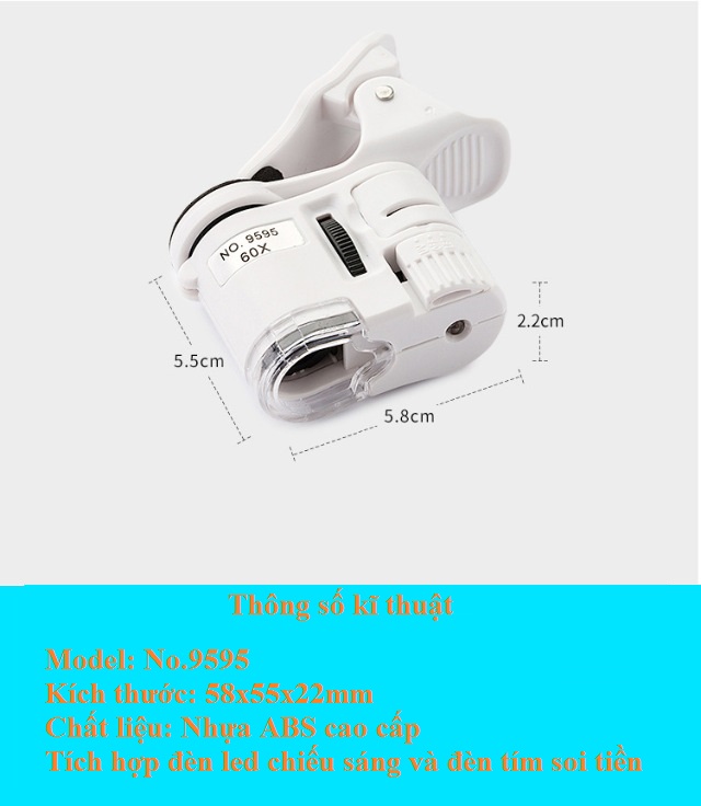 Kính lúp kẹp điện thoại có đèn siêu nét