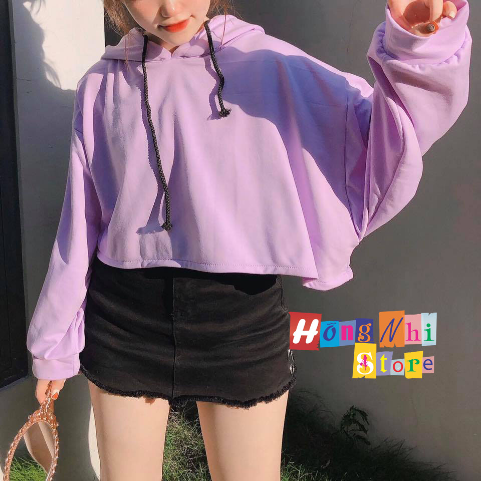 Áo Hoodie Croptop Oversize Ulzzang Tay Dài Dáng Rộng Màu Tím - MM
