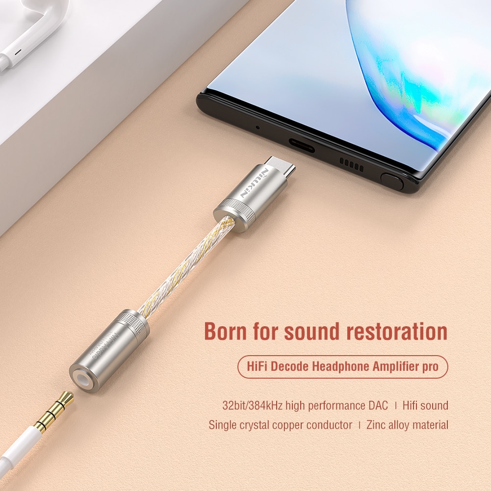 Đầu chuyển adapter Type-C sang jack tai nghe Audio 3.5mm hiệu Nillkin DAC Decoding Amplifier Pro hỗ trợ iPad Pro / Samsung / Xiaomi / Huawei truyền tải âm thanh 32bit / 384kHz - hàng chính hãng