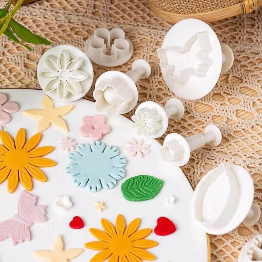 COMBO khuôn 3D FONDANT 36 món tạo hình HOA LÁ Ngôi SAO TIM BƯỚM + Bộ vét. Dụng cụ tạo hình phụ kiện TRANG TRÍ BÁNH