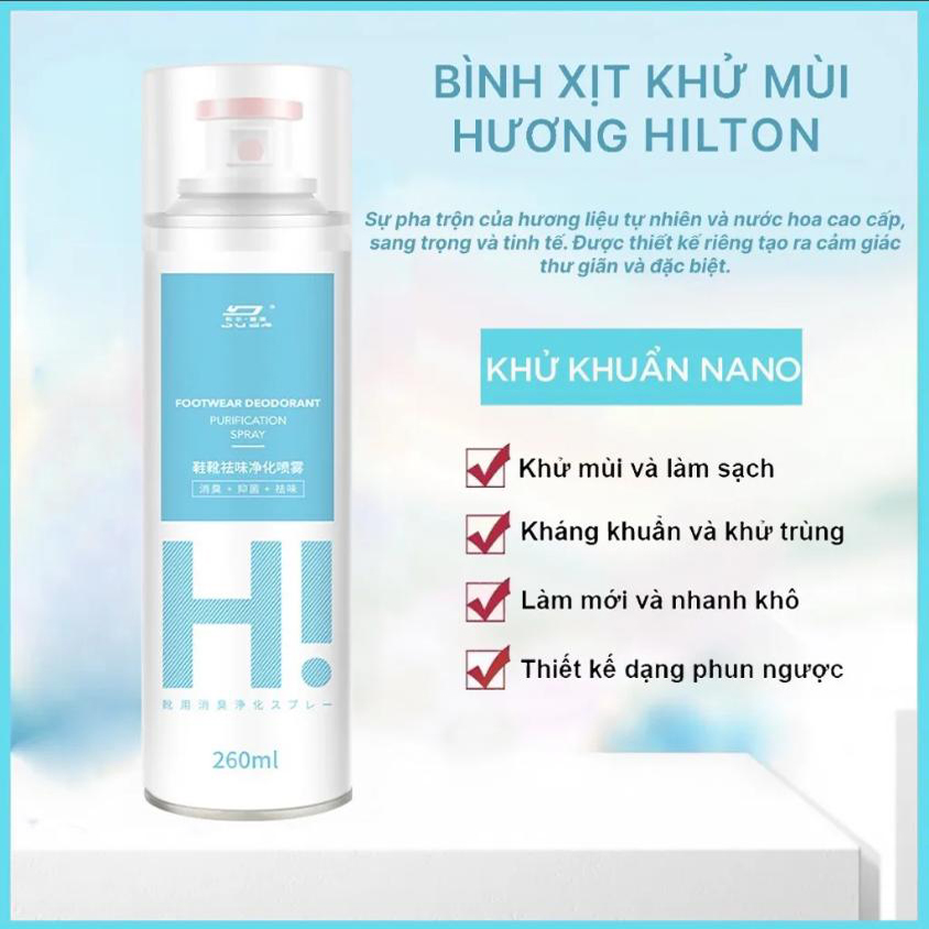 Chai Xịt Khử Mùi Hôi Giày Dép Túi Nano Bạc Kháng Khuẩn Khử Trùng Nano HI 260ml