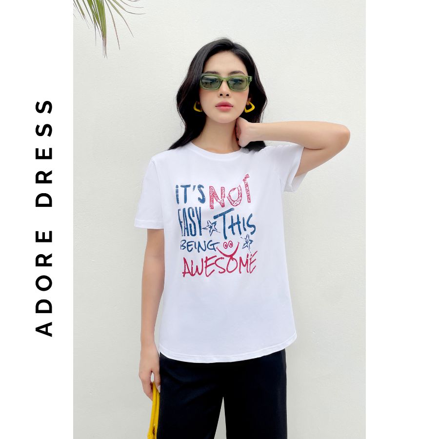 Áo Phông Graphic T-shirts casual style cotton trắng in texts 321TS2020 ADORE DRESS