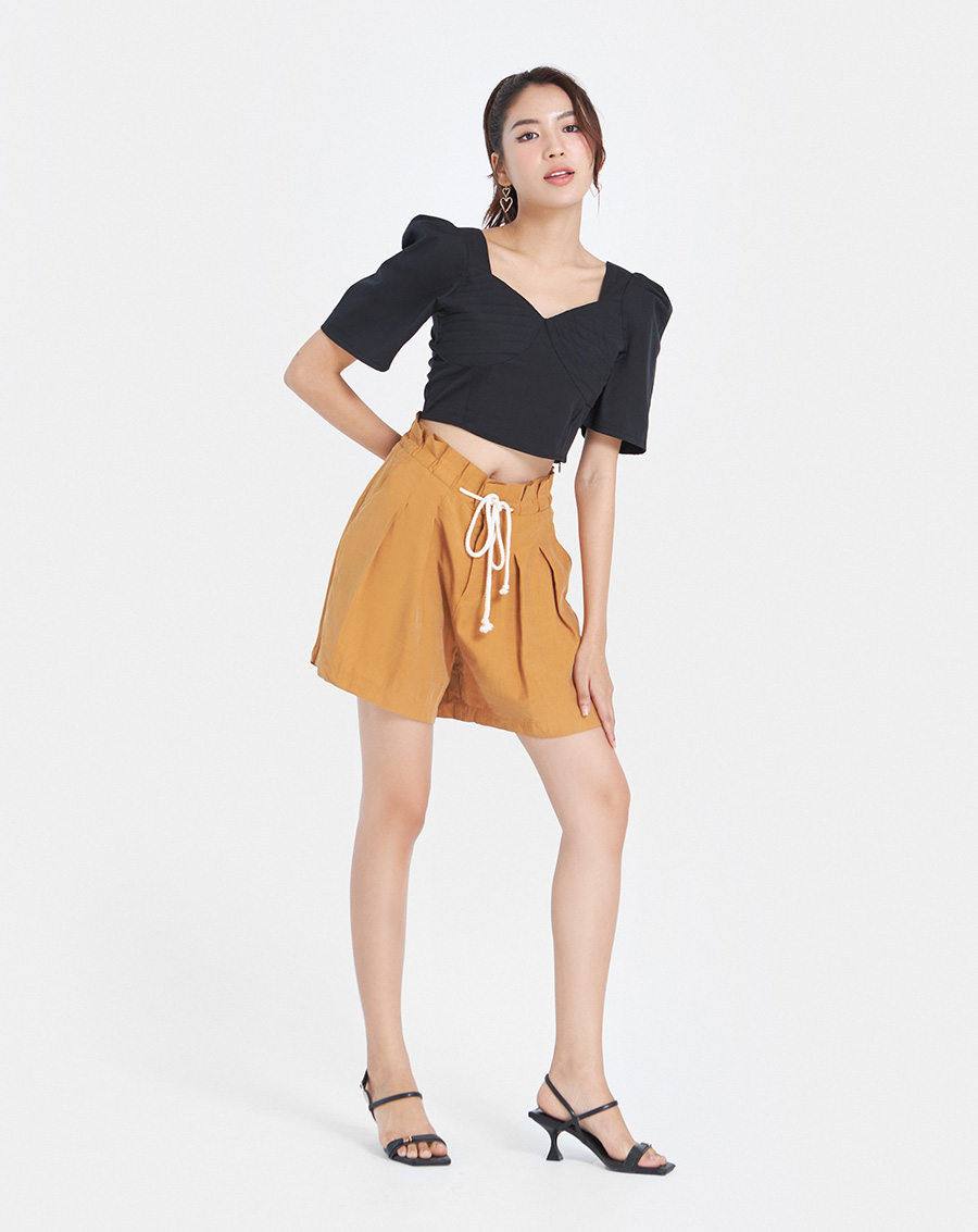 Áo Kiểu Thời Trang JUNO Croptop Tay Phồng Xếp Ly Ngực JNAKI010