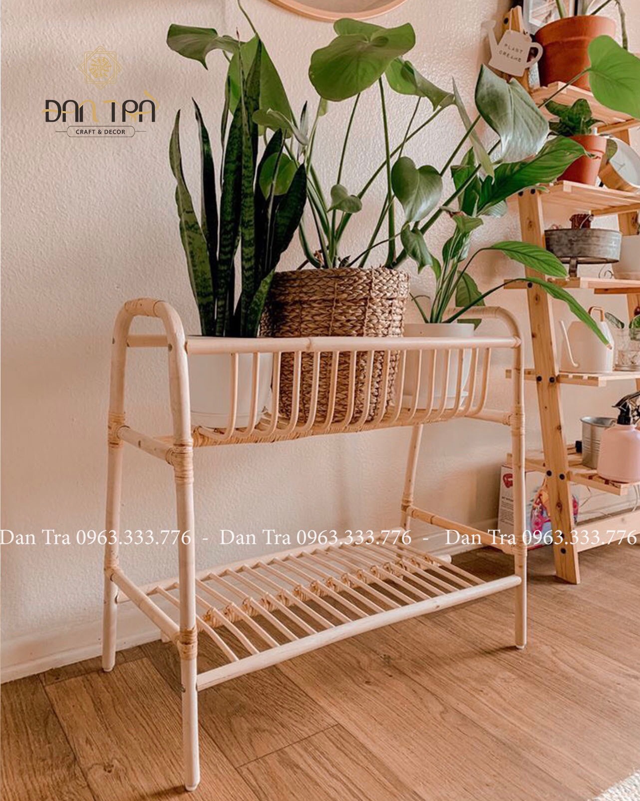 Kệ mây nhỏ 2 ngăn- Kệ Mây Decor Phòng- Kệ Mây Đựng Đồ Nhẹ Nhàng, Nhỏ Gọn - Nội Thất Mây Tre Đan Trà