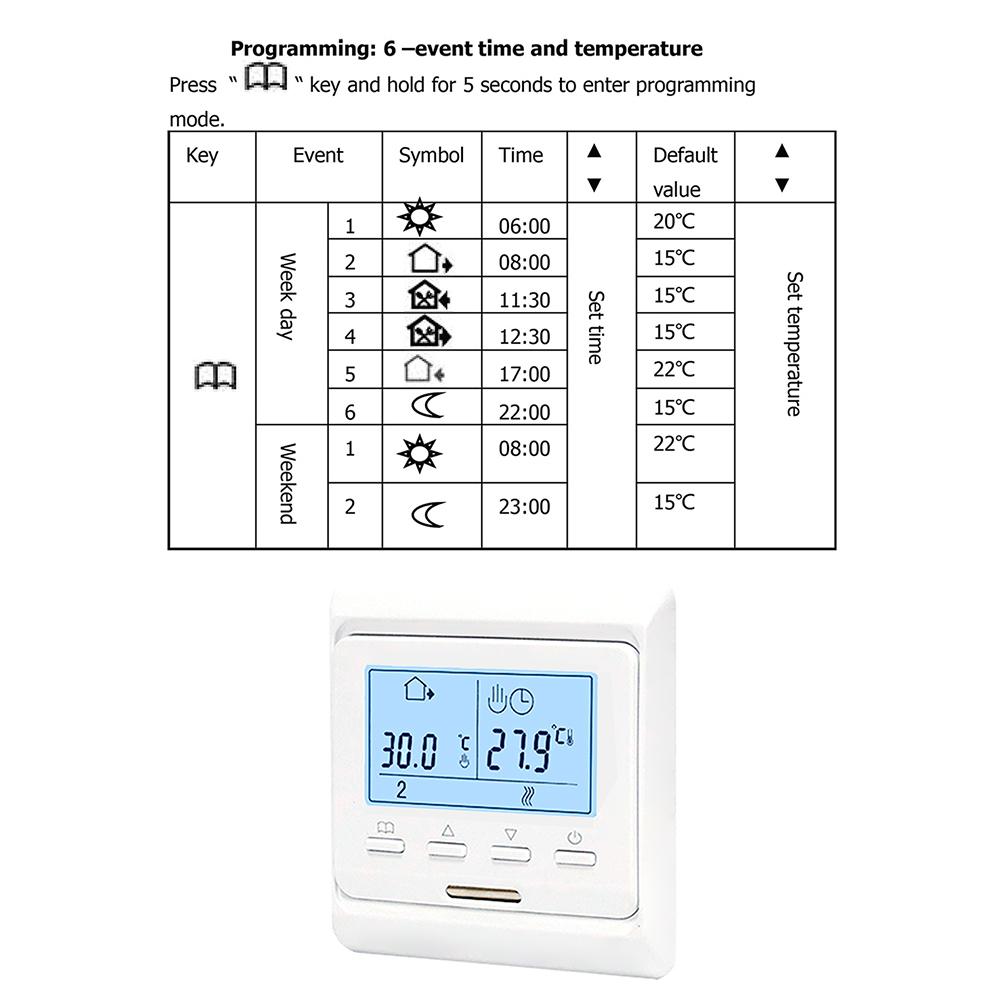 Bộ Điều Nhiệt Có Thể Lập Trình 230V Lcd Kỹ Thuật Số Với 6 Chế Độ 16A