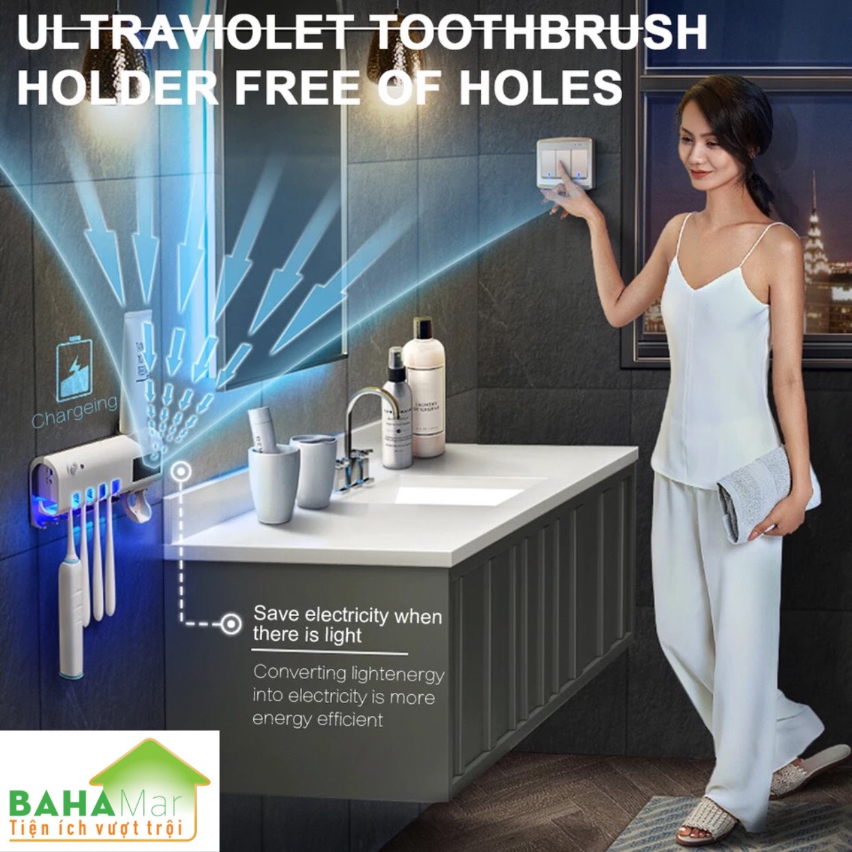 GIÁ TREO BÀN CHẢI TIỆT TRÙNG KHỬ KHUẨN - NHẢ THUỐC ĐÁNH RĂNG TỰ ĐỘNG "BAHAMAR" khử khuẩn bằng tia UV đảm bảo vệ sinh răng miệng