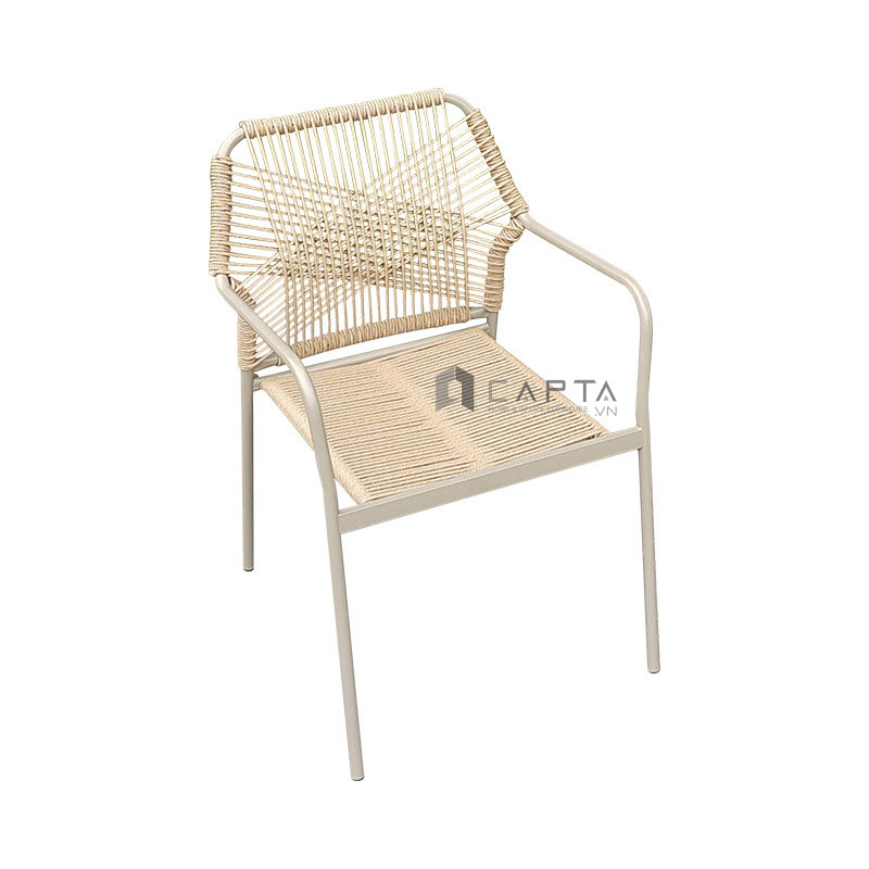 Ghế café sân vườn ngoài trời đan dây CC2031-T Nội thất Capta Ghế thư giãn ban công khung sắt có tay tựa