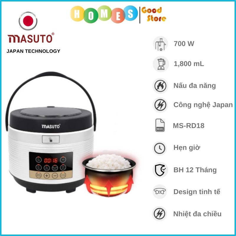 Nồi Cơm Điện Tử MASUTO MS-RD18 Công Nghệ Nhật Bản Dung Tích 1.25 Lít Công Suất 700 W - Hàng Chính Hãng