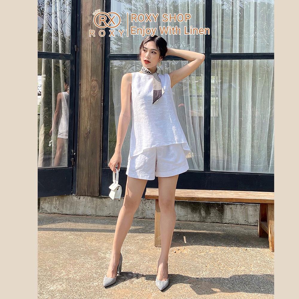 Set Bộ Đồ Nữ Linen Sát Nách Roxy, Dáng Yếm Nút Xẻ Sau Trẻ Trung Năng Động