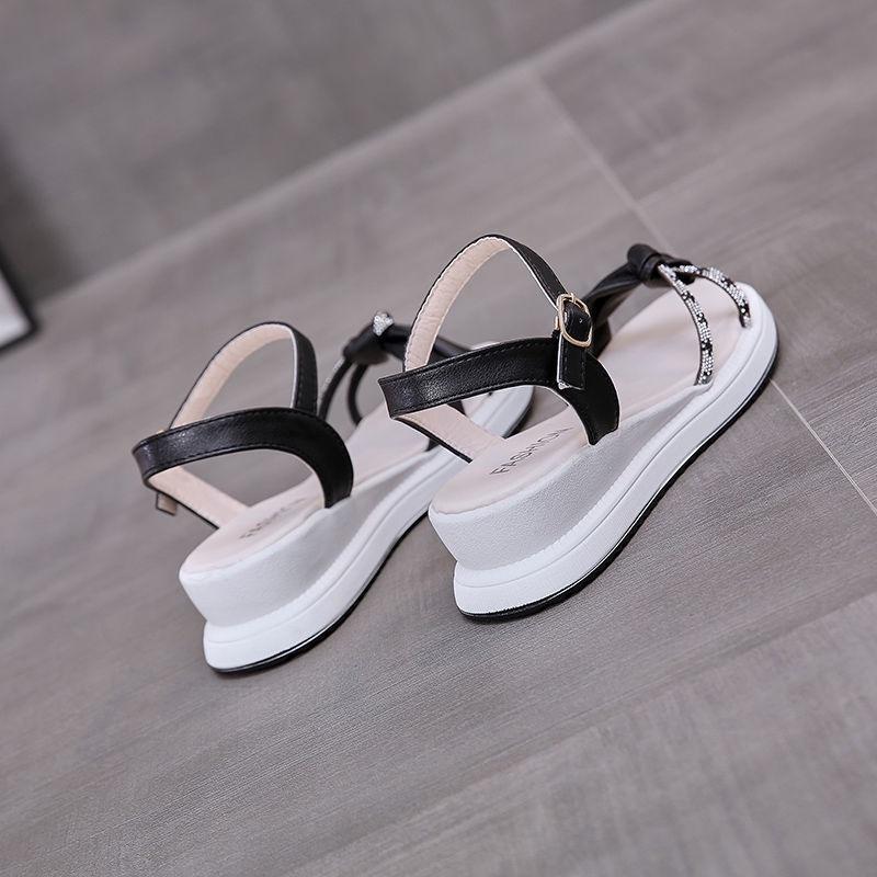 Giày Sandal Đế Xuồng Phẳng Gót Dày Phong Cách Mùa Hè Pháp Mới 2022 Cho Nữ - Black