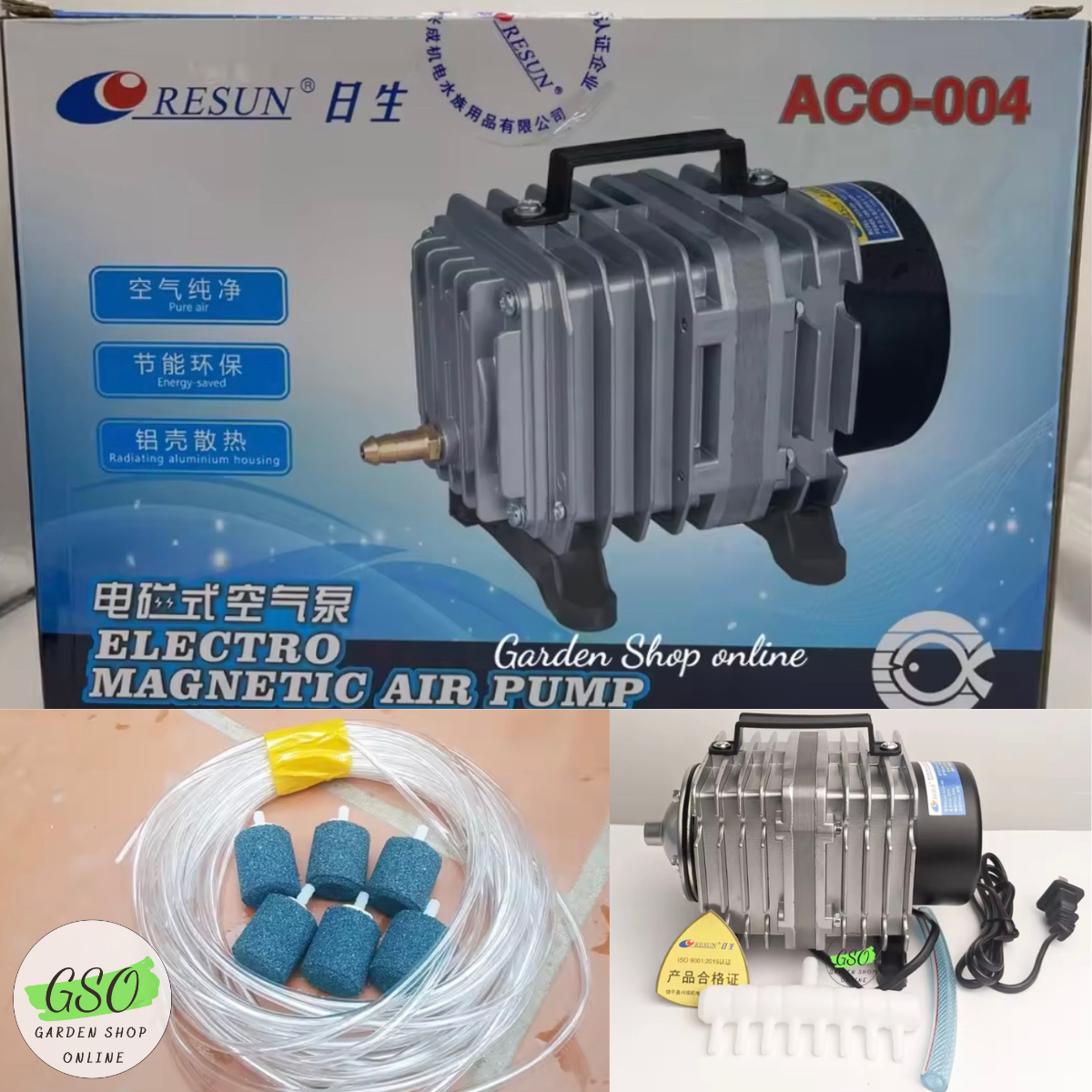 Máy bơm oxy - máy sủi công nghiệp cho cá cảnh hiệu Resun ACO-004 tặng 8m dây oxy + 8 cục sủi
