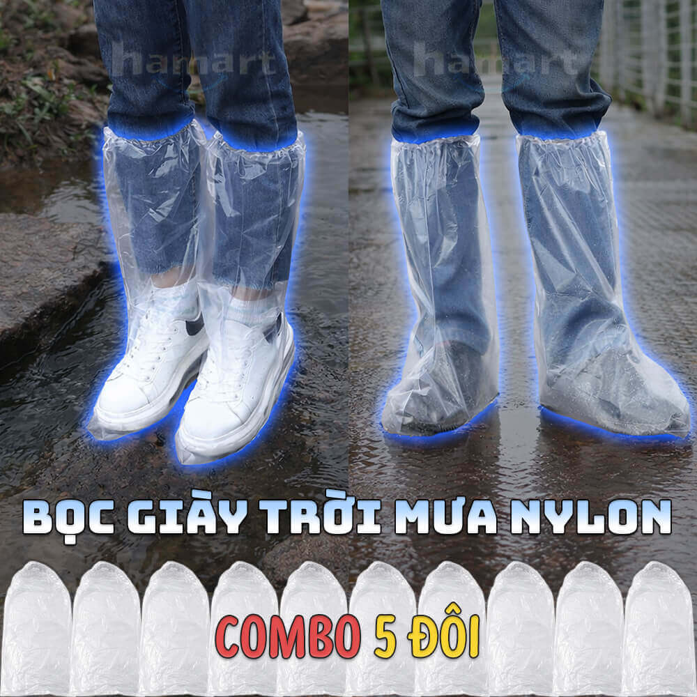 Bọc Giày Trời Mưa Ủng Nilong Bao Giày Dép Du Lịch Bảo Vệ Chống Nước Bám Bẩn 1 Lần Tiện Lợi