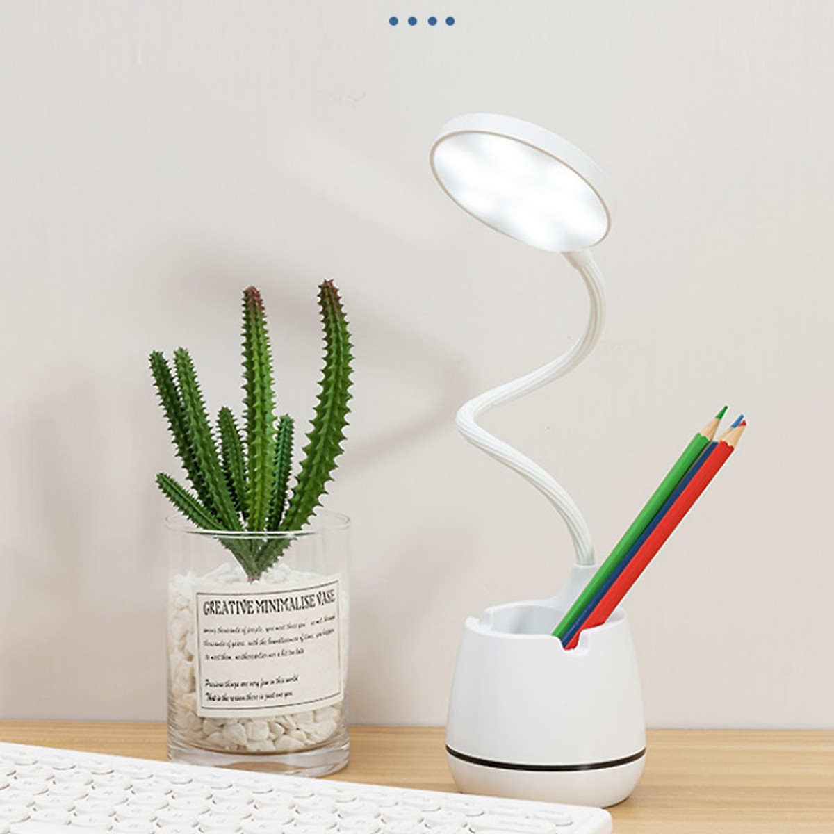 Đèn led để bàn học sạc usb có kệ đựng bút hoặc điện thoại hình tròn - HENRYSA