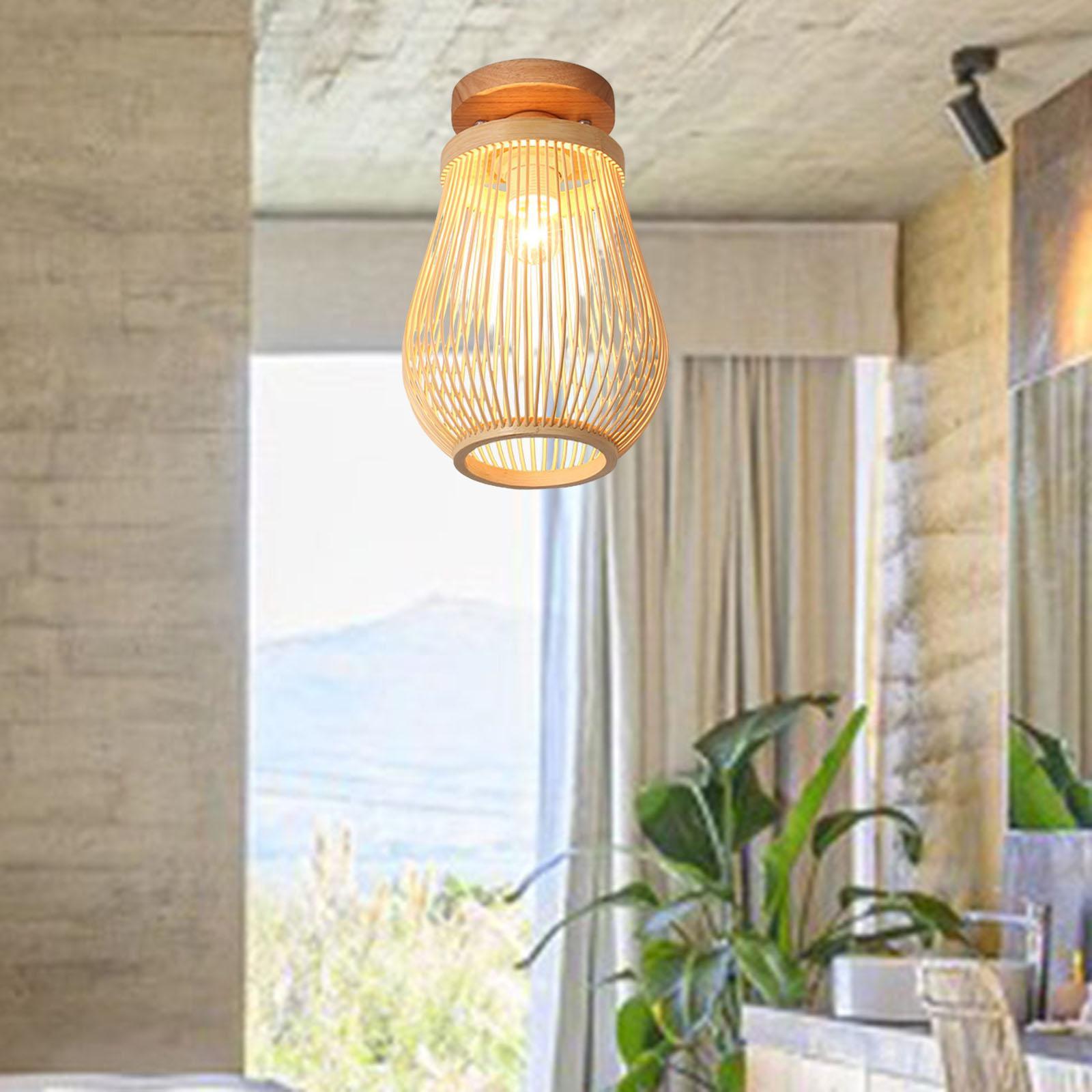 Bamboo Wicker Lantern Lampshade Ceiling Light Fixture Fixture Kitchen