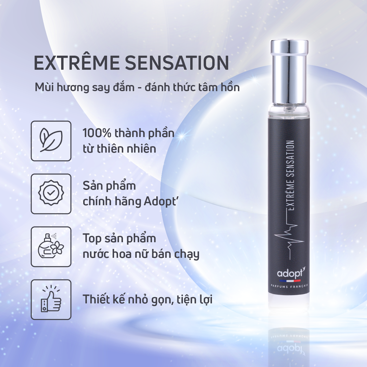 Nước hoa nam,nước hoa quang linh chính hãng adopt Extreme Sensation hương thơm cuốn hút mạnh mẽ trẻ trung dung tích 30ml